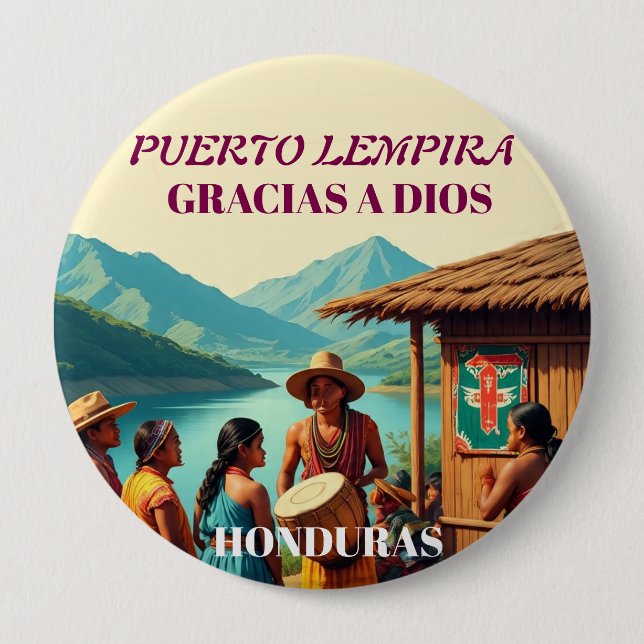 Chapa Redonda De 10 Cm  Honduras Puerto LEMPIRA Retro poster (Anverso)