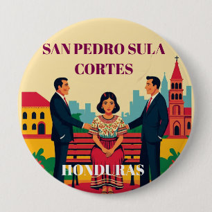 Chapa Redonda De 10 Cm Honduras SAN PEDRO SULA Retro poster