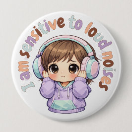Chapa Redonda De 10 Cm  I Am Sensitive to Noises Badge Pin Sensory Badge