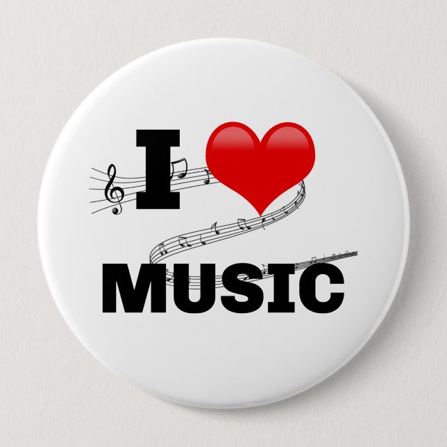 Chapa Redonda De 10 Cm I Love Music, popular design (Anverso)