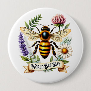 Chapa Redonda De 10 Cm Ilustración del Día Mundial de las Abejas con abej