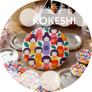 Chapa Redonda De 10 Cm Ilustración nórdica-japonesa –KOKESHI