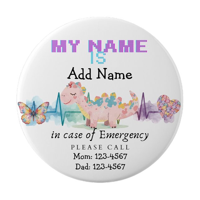 Chapa Redonda De 10 Cm I'm autistic Emergency Autism Pin Badge (I'm autistic Emergency contacts Pin Badge)