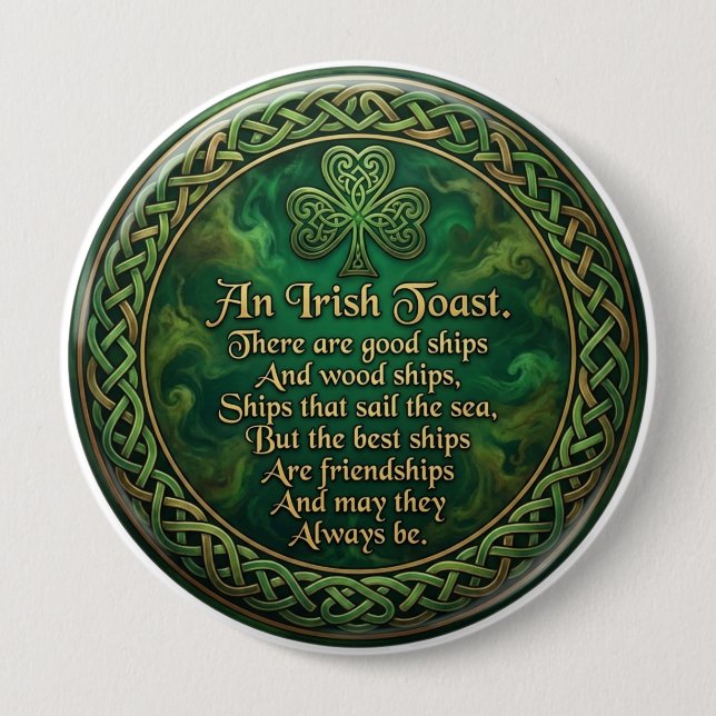 Chapa Redonda De 10 Cm Irish Toast, Celtic Knot Pin, Friendship Gift, (Anverso)