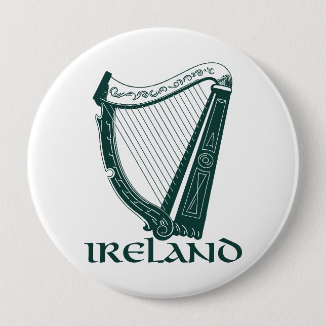 Chapa Redonda De 10 Cm Irlandés Harp Design, Irish Harp (Anverso)