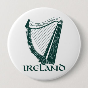 Chapa Redonda De 10 Cm Irlandés Harp Design, Irish Harp