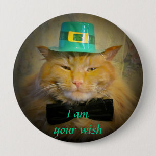 Chapa Redonda De 10 Cm Irlandés Leprechaun Cat Wish