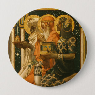 Chapa Redonda De 10 Cm JC Leyendecker Tres Reyes Magos Navidad Vintage