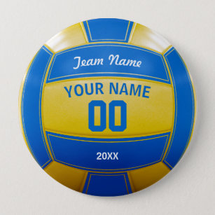 Chapa Redonda De 10 Cm Jugador de voleibol de año equipo azul y amarillo