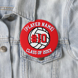 Chapa Redonda De 10 Cm Jugador de voleibol rojo y clase