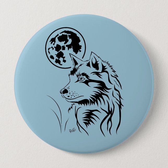 Chapa Redonda De 10 Cm junger träumender Wolf (Anverso)
