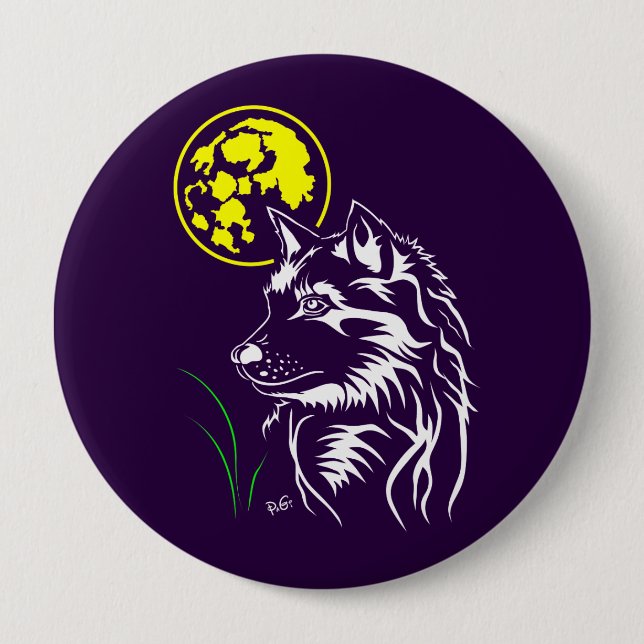 Chapa Redonda De 10 Cm junger träumender Wolf (Anverso)