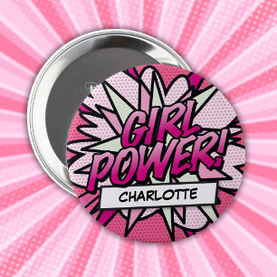 Chapa Redonda De 10 Cm Libro de Cómic Rosa GIRL POWER Personalizado
