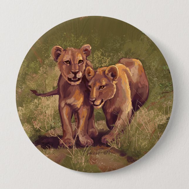 Chapa Redonda De 10 Cm Lion Cubs (Anverso)