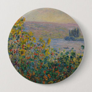 Chapa Redonda De 10 Cm Macizos de flores en Vétheuil, paisaje impresionis