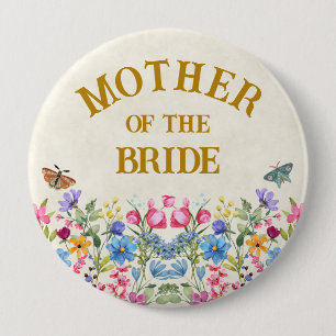 Chapa Redonda De 10 Cm Madre de la Novia Floral Mariposa Fiesta Nupcial