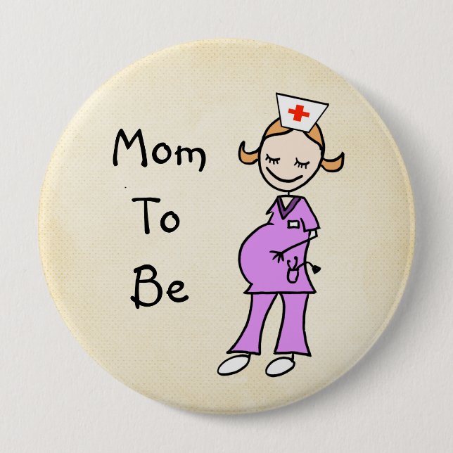 Chapa Redonda De 10 Cm Mamá de la enfermera a ser, beige (Anverso)