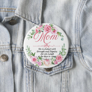 Chapa Redonda De 10 Cm Mamá - proverbios 31:25 Rosa de la Biblia del Día