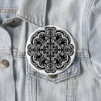 Chapa Redonda De 10 Cm Mandala en blanco y negro