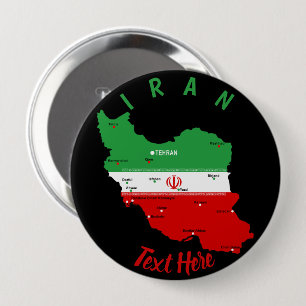 Chapa Redonda De 10 Cm Mapa de Irán con bandera y emblema