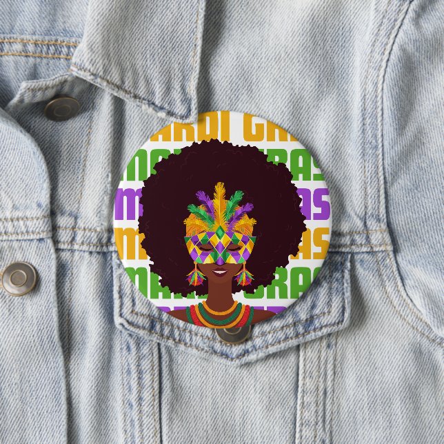 Chapa Redonda De 10 Cm MARDI GRAS Afro Queen (In situ)
