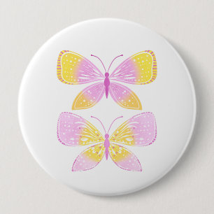 Chapa Redonda De 10 Cm Mariposas rosadas y amarillas