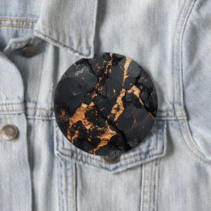 Chapa Redonda De 10 Cm Mármol Negro Elegante con Vetas Doradas Arte Moder