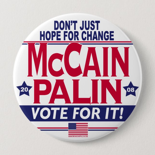 Chapa Redonda De 10 Cm McCain Palin 2008 (Anverso)