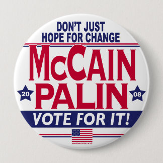Chapa Redonda De 10 Cm McCain Palin 2008