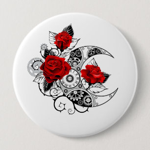 Chapa Redonda De 10 Cm Media luna mecánica con rosas rojas