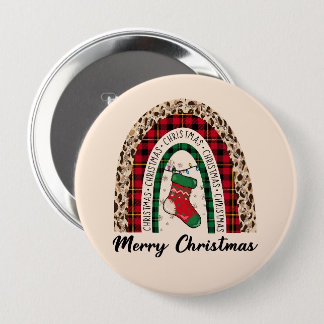 Chapa Redonda De 10 Cm Merry Christmas Rainbow (Anverso y reverso)