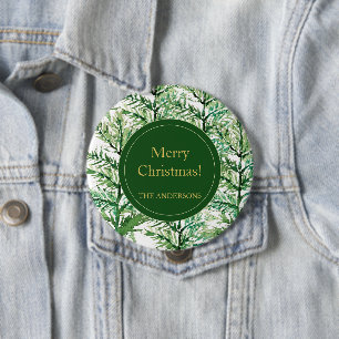 Chapa Redonda De 10 Cm Merry Christmas Watercolor Art Tree personalizado