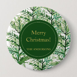 Chapa Redonda De 10 Cm Merry Christmas Watercolor Art Tree personalizado