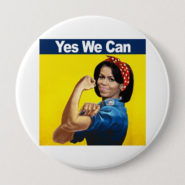 Chapa Redonda De 10 Cm Michelle el Riveter - Sí podemos.png (Anverso)