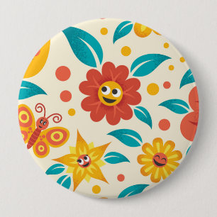 Chapa Redonda De 10 Cm Modelo de flores sonriente feliz