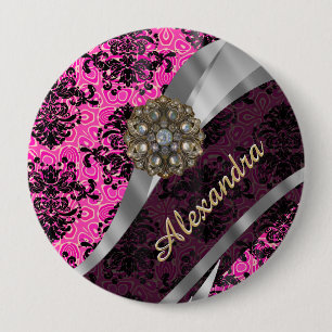 Chapa Redonda De 10 Cm Modelo rosado femenino bonito personalizado del