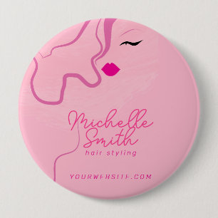 Chapa Redonda De 10 Cm Moderno pelo rosa minimalista estilo pelo ondulado