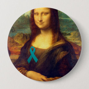 Chapa Redonda De 10 Cm Mona Lisa Con Cinta Verde azulada