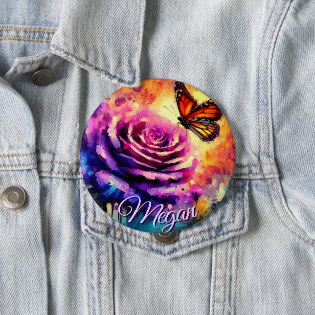 Chapa Redonda De 10 Cm Monarch Butterfly on Rose at Sunset Personalized (In situ)