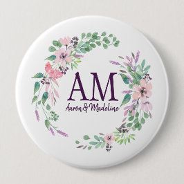 Chapa Redonda De 10 Cm Monograma floral personalizado Foliage de primaver