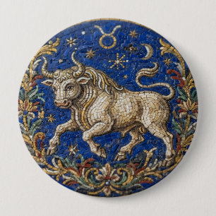 Chapa Redonda De 10 Cm Mosaico de estilo antiguo Zodíaco Tauro