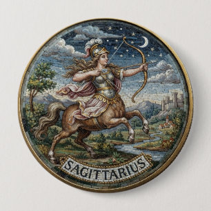 Chapa Redonda De 10 Cm Mosaico Estilo Antiguo Zodíaco Sagitario  