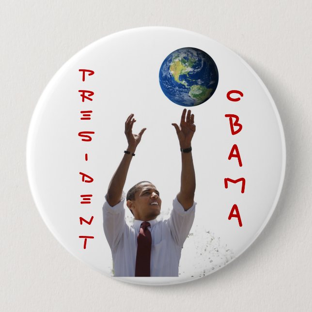 Chapa Redonda De 10 Cm Mundo Obama, OBAMA, PRESIDENTE (Anverso)