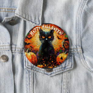 Chapa Redonda De 10 Cm Murciélagos de gato negro calabazas caprichosas pe