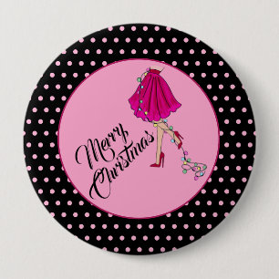 Chapa Redonda De 10 Cm Navidad Glam Rosa 