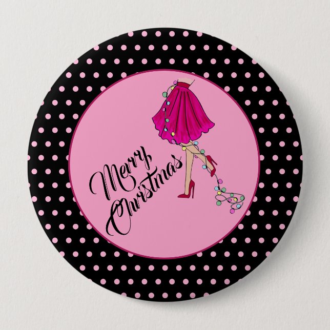 Chapa Redonda De 10 Cm Navidad Glam Rosa  (Anverso)