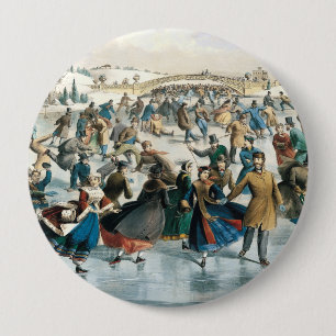 Chapa Redonda De 10 Cm Navidad Victoriana Central Park Currier & Ives