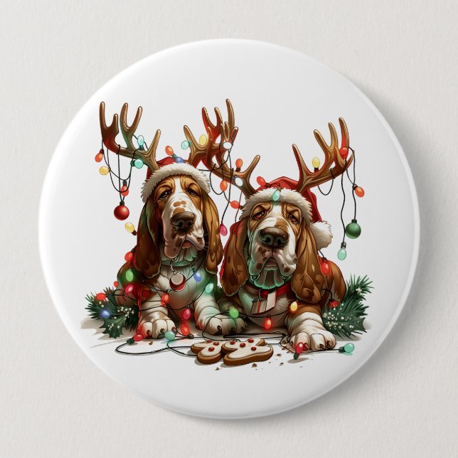 Chapa Redonda De 10 Cm Navidades Basset Hound Dogs (Anverso)