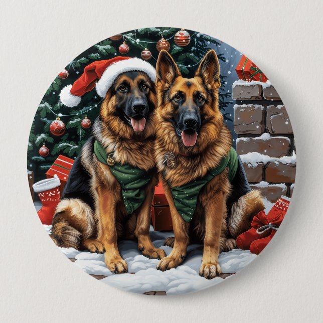 Chapa Redonda De 10 Cm Navidades German Shepherd Dogs (Anverso)