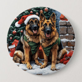 Chapa Redonda De 10 Cm Navidades German Shepherd Dogs